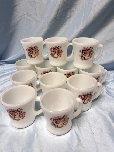 RETRO Set of 12 Tony the Tiger Fire King EssoExxon Mug Anchor Hocking Milk Glass