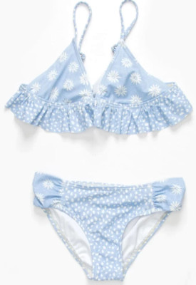 BILLABONG WHERE TO RUFFLE TRIANGLE BIKINI SWIMSUIT Little Girl Size 6 LIGHT BLUE