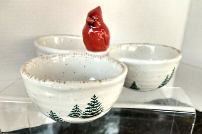 St Nicholas Square 3 Divide Condiment Bowl with Holiday pine Trees w/Bird Accent