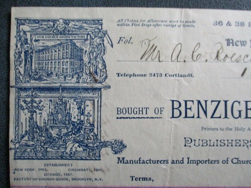 1900 Benziger Bros Editorial Librero Barclay St Nueva York Nueva York Illus. Billhead - Imagen 2 de 5