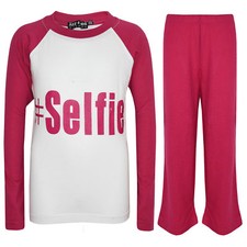 Kids Girls Pink PJ's " SELFIE " Printed Stylish Pyjamas New Age 5-13 Years