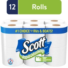 Scott Rapid-Dissolving Toilet Paper, 12 Regular Rolls