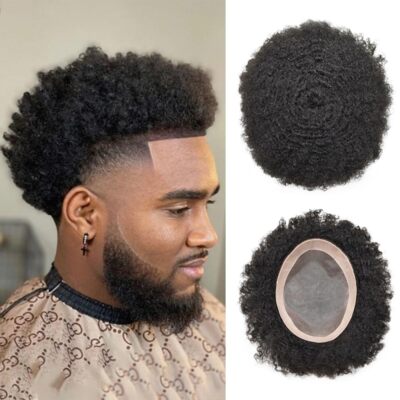 Afro Toupee For Black Men Hair Replacement System Mono Poly NPU