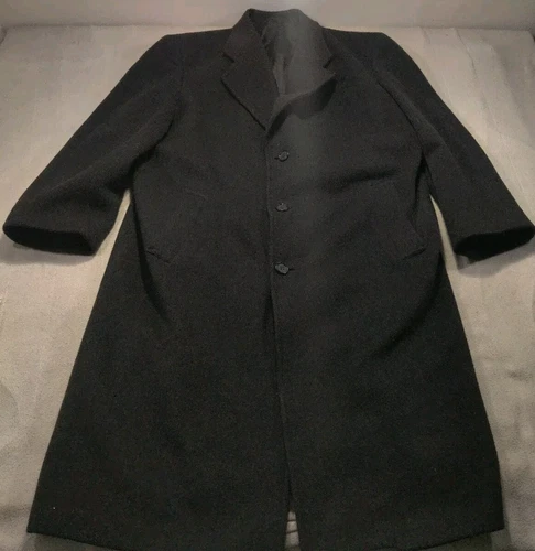 Nino Cerruti Overcoat Mens 44R Black Cashmere Blend Rue Royale Trench Coat Vtg - product listing photo