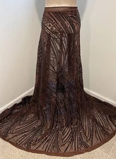 BROWN  4way stretch sequin Lace fabric 50” Width Sold By The Yard