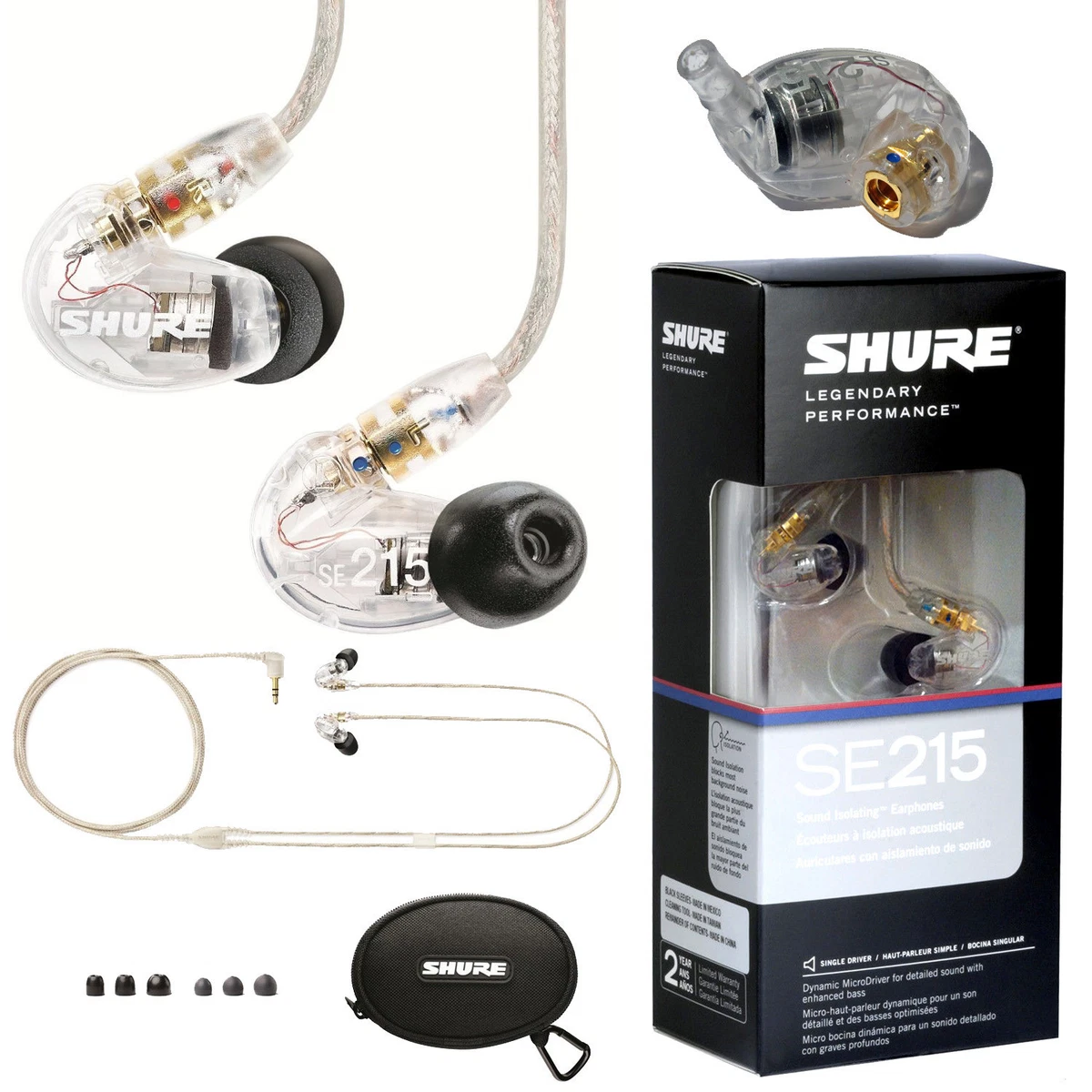  Shure SE215 PRO Wired Earbuds - Professional Sound Isolating  Earphones, Clear Sound & Deep Bass, Single Dynamic MicroDriver, Secure Fit  in Ear Monitor, Plus Carrying Case & Fit Kit - Black (