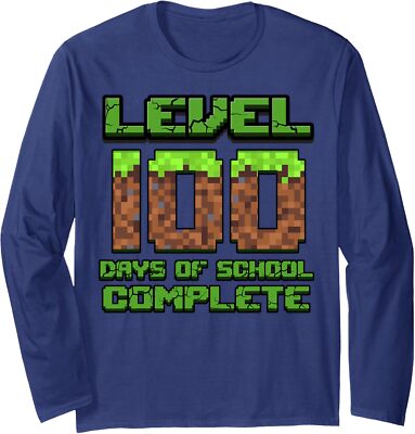 Level 100 Days Of School Complete Pixel Video Games Long Sleeve Tshirt