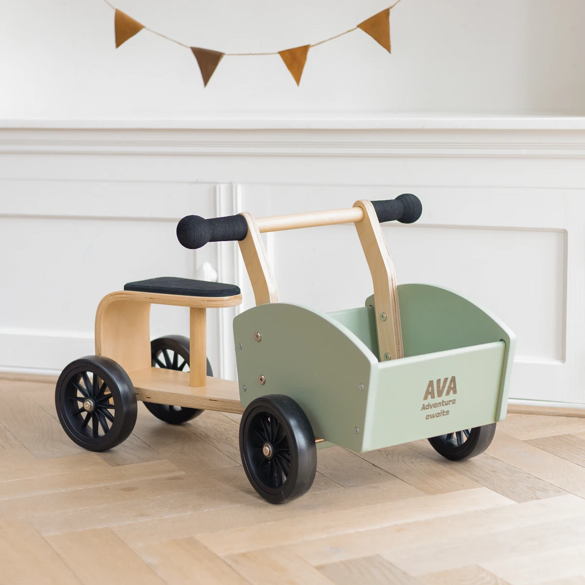 Personalised wooden Cargo Bike Balance bike with name for children and babies