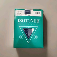 Isotoner Pantyhose Control Top Silky Sheer Sandalfoot Size 1 Nylons Denim VTG
