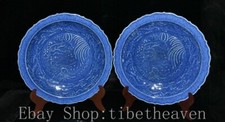 13.4" Xuande Marked Old China Blue Glaze Porcelain Palace Flower Dish Pair