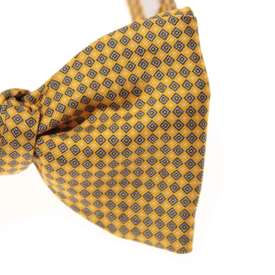 Italo Ferretti новый с Ярлыками галстук-бабочка регулируемый размер желтый с серый/черный 100% шелк - Изображение 4 из 4
