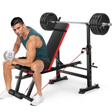 6-in-1 Foldable Weight Bench Set with Squat Rack Adjustable Flat Incline Decline