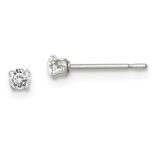 .925 Sterling Silver Children's 2.5mm CZ Round Snap Set Stud Earrings
