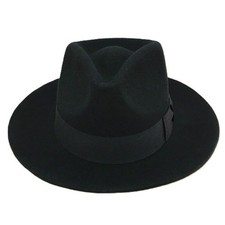 Mens Black Wool Wide Brim Fedora Felt Trilby Hat