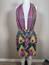 Fashion Nova Multi Color Sequin Sz 3X Halter Top Mini Dress Disco Fun Hippie