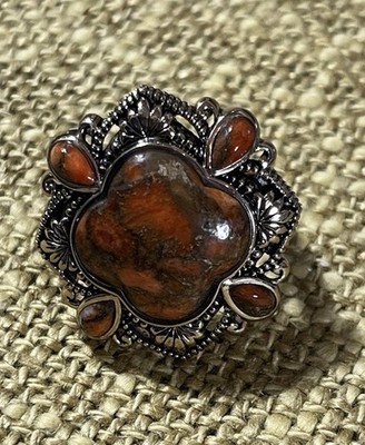 Barse Jewelry Jasper Natural Stone Bronze Statement  Ring Size 7