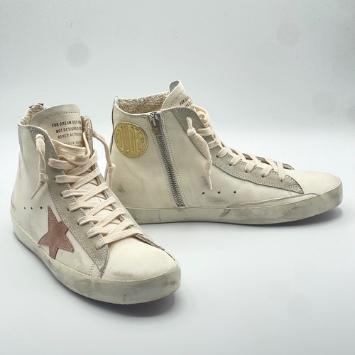 Golden Goose Francy High Top Sneakers White Pink Star Gold Plaque EU40 US10
