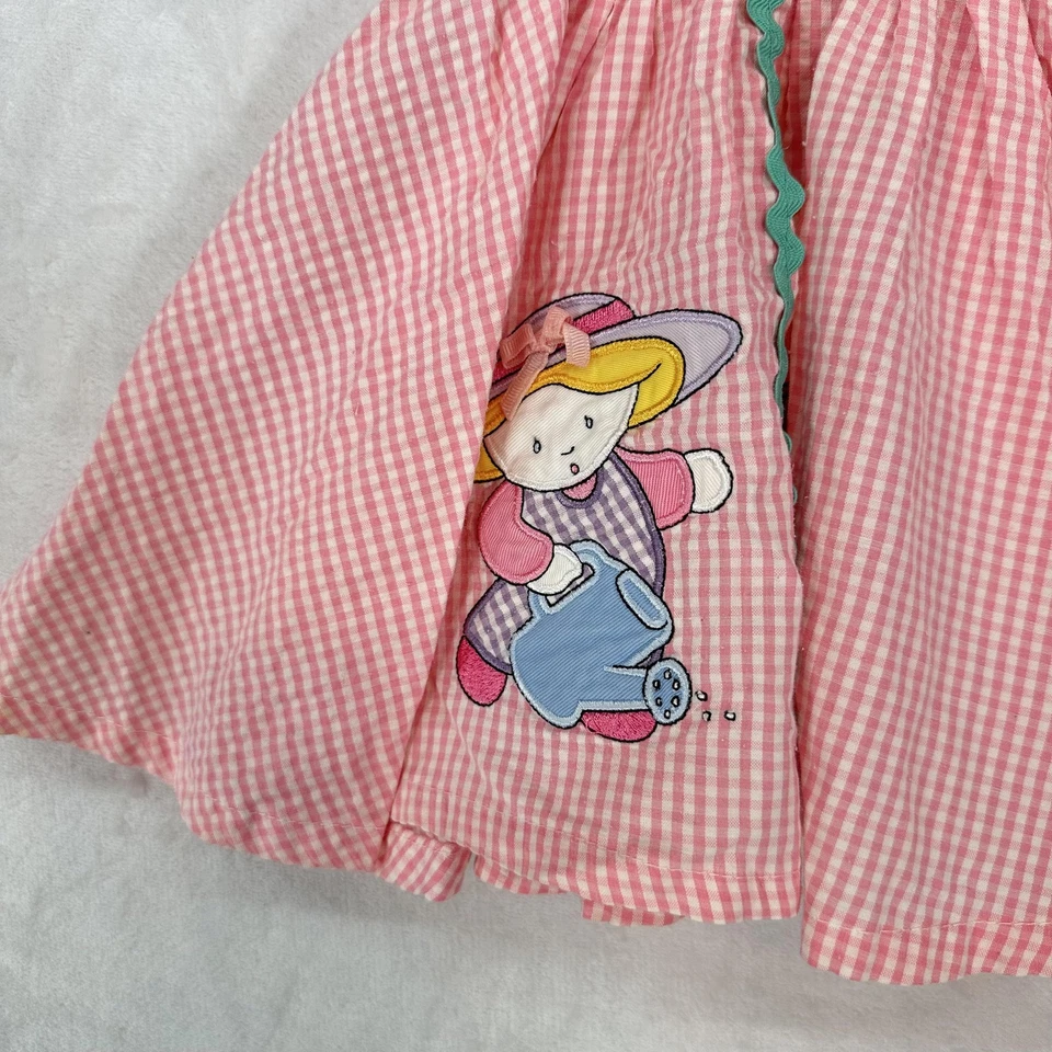 Conjunto de Vestido Samara Vintage Niñas 12 Meses Rosa Guinga Bloomers Cuello Peter Pan Foto 2 de 4