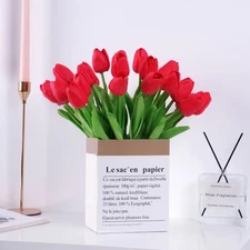 20 PCS 12.9 inch Red Artificial Tulip Fake Flowers for Spring Mother's Day