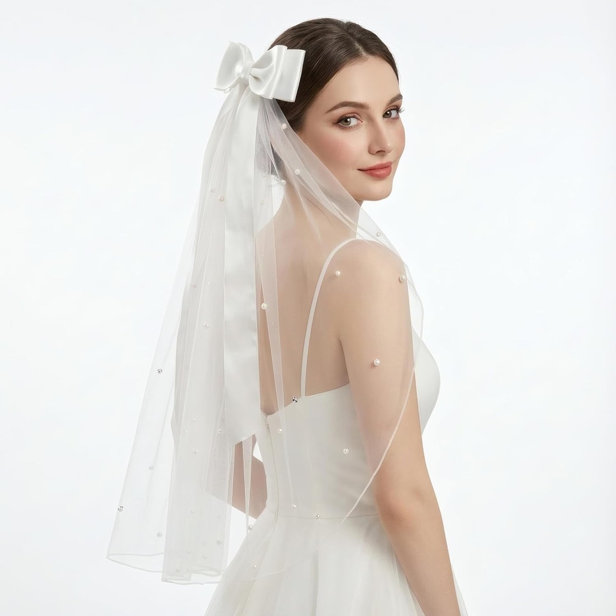 White Short Wedding Veil Pearl Rhinestone Bridal Blusher Bachelorette Crystal | eBay White Short Wedding Veil Pearl Rhinestone Bridal Blusher Bachelorette Crystal | eBay