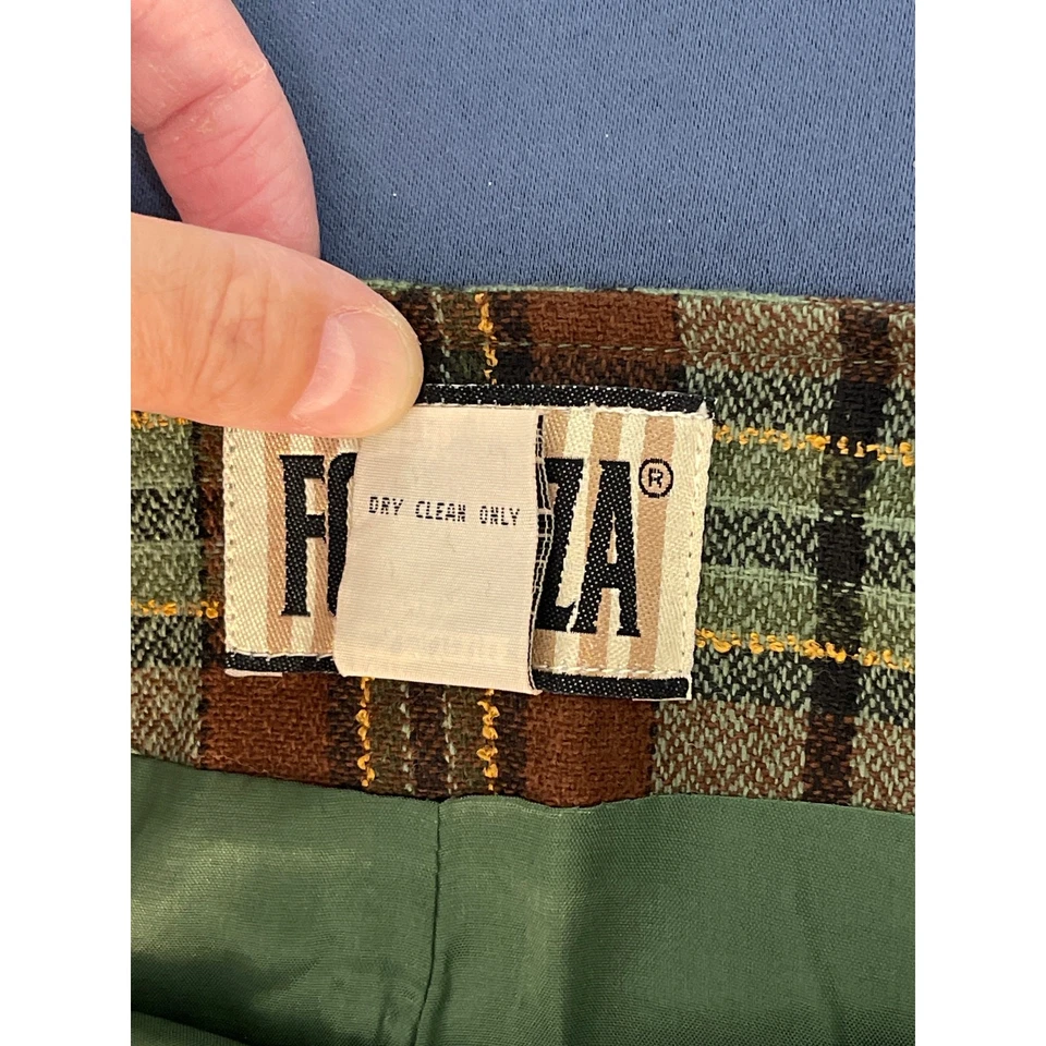 Forenza Women’s Plaid Knee Length Wrap Skirt with Fringe Brown Green Plaid Sz 6 - Image 4 of 4