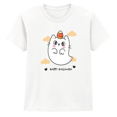 Happy Halloween Jungen Mädchen Kinder T-Shirt Geist Katze Zuckermais Halloween Geschenk