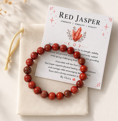 ROTER JASPIS Armband Stretch Fit Handarbeit Geschenktüte & Kristallkarte Edelstein 8mm