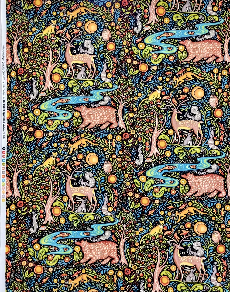 1 yard JULIE PASCHKIS fabric "Woodland Animals" WA State Hop 2010 *RARE OOP NEW - Image 4 of 4