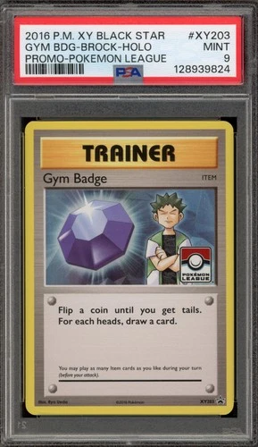 Pokemon Gym Badge Brock Pokemon League Black Star Holo Promo XY203 PSA 9 Mint