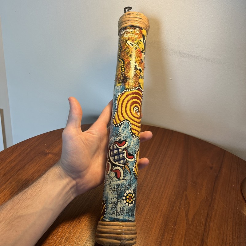 Vintage Australian wood handpainted Rainstick shaker music percussion