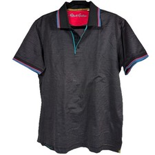 Robert Graham Polo Shirt M Classic Fit Black Micro Dot Contrast Trim Bold Collar