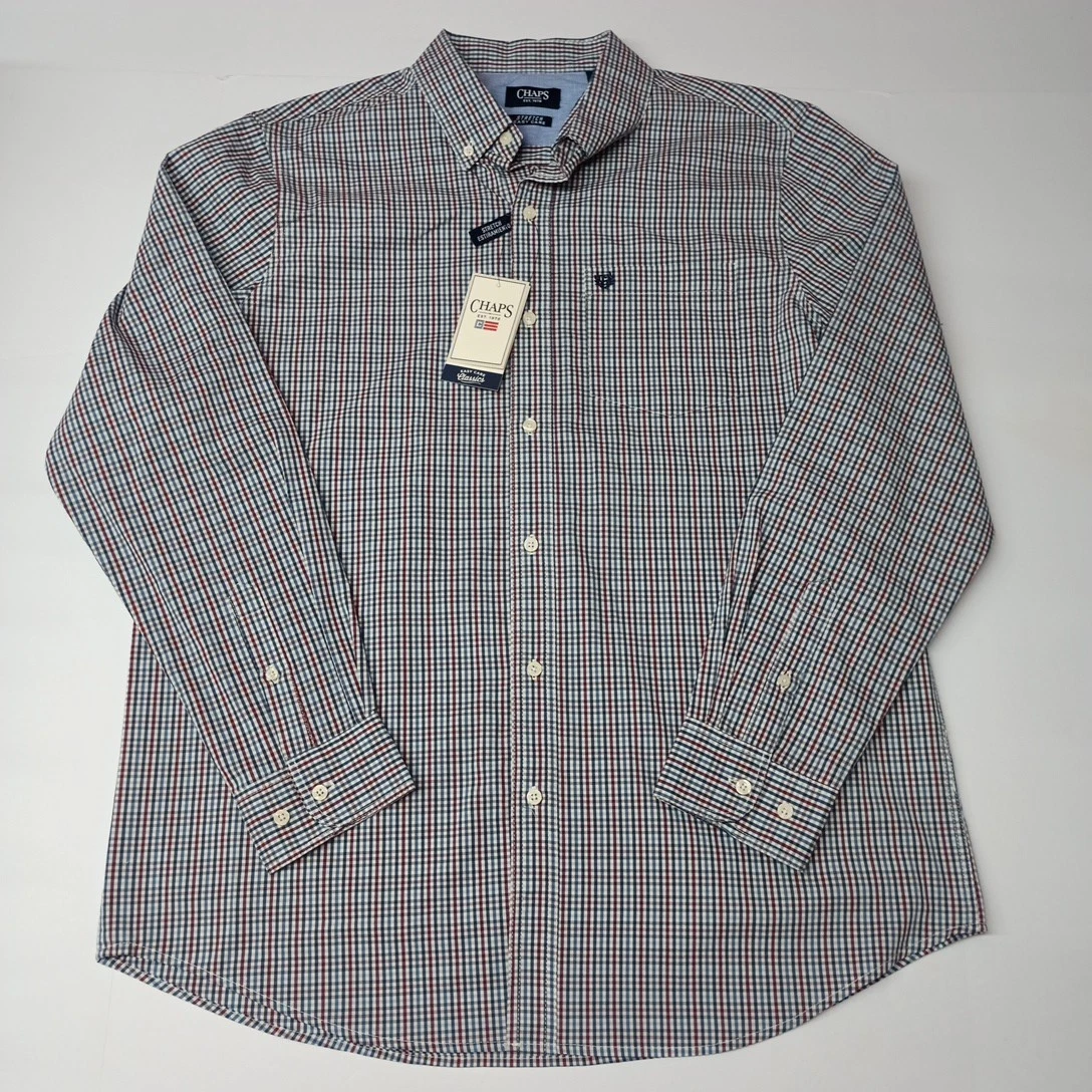 Chemise Décontractée Manches Longues CHAPS Easy Care Taille XL - Occasion En Très Bon état, Motif à Carreaux