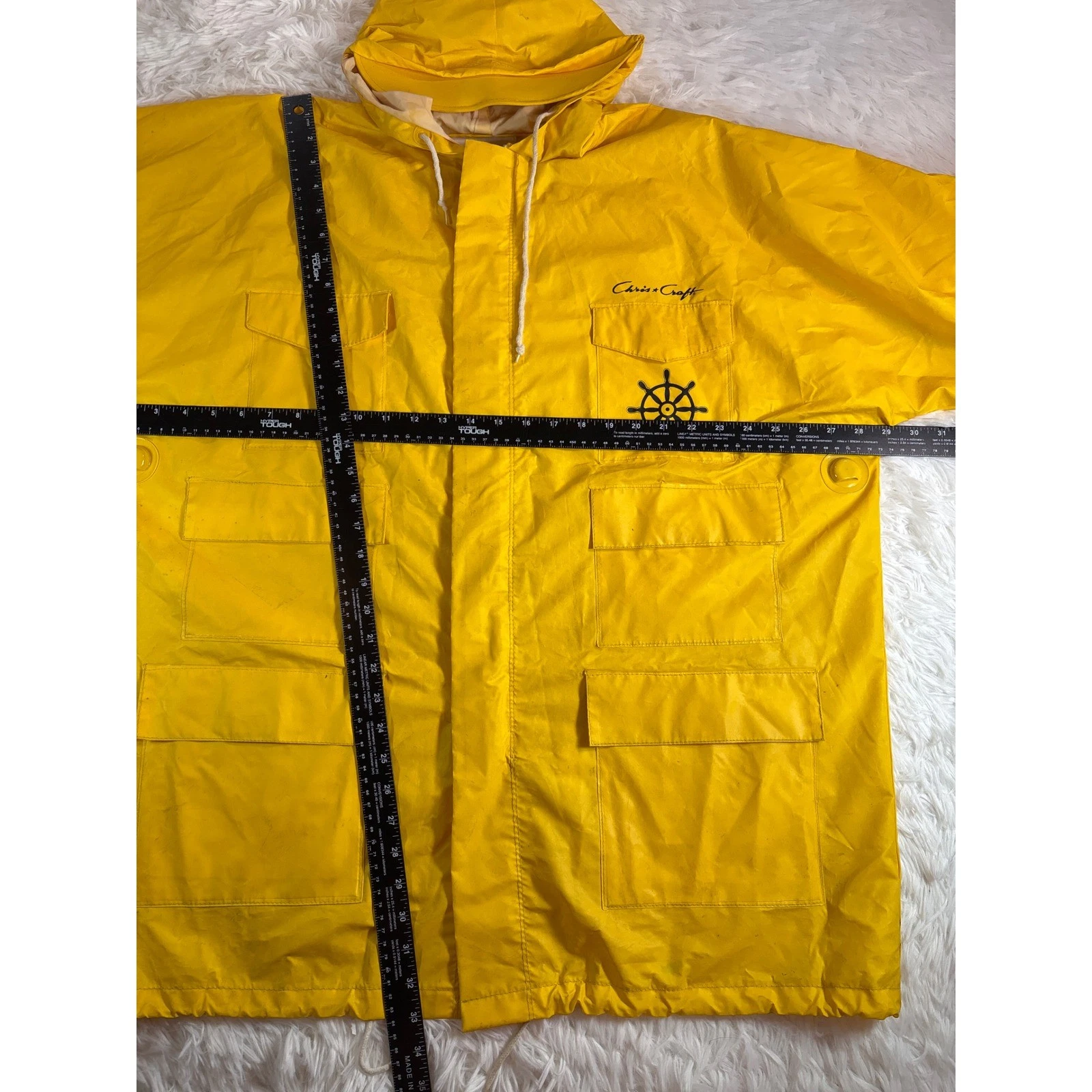 VTG Chris-Craft Yellow Rain Suit Jacket Bib Overalls PVC Maritime Gorpcore XL - product detail image 17