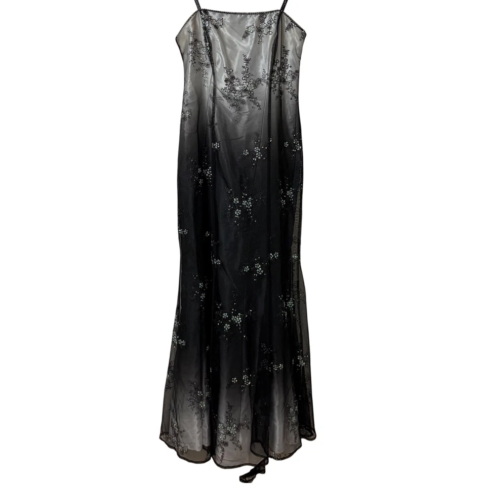 Y2K Long Formal Dress Black Floral Overlay Whimsigoth DarkFairy Sz 7/8 Prom Hoco - Image 3 of 4