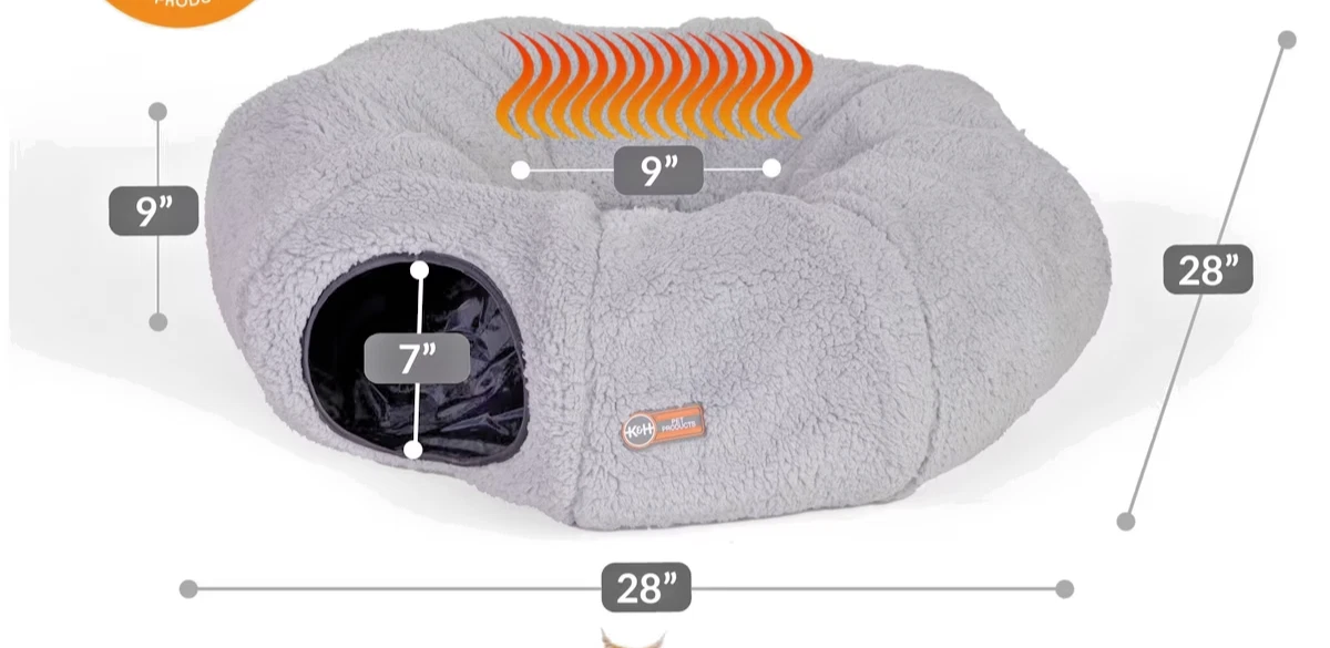 K&H Pet Product Fleece Kitty Tunnel Bed Gray 28 x 28 x 9 in * NO HEAT PAD * GUC