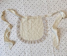 Vintage Ivory Half Apron Ruffled Lace Trim 82in Long Strap 14X13 Cottagecore