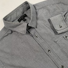 Banana Republic Shirt Mens Sz Large Gray Micro Check Slim Fit Button Down