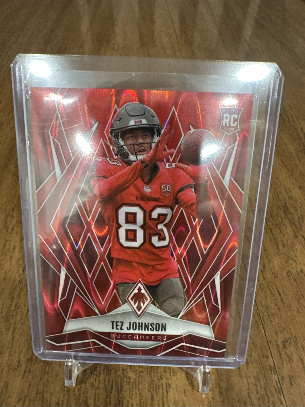 2025 Panini Phoenix Tez Johnson Rookie (RC) #166 Red /99 Tampa Bay Buccaneers