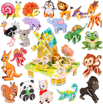 3D Puzzles for Kids, 31 Pack Farmhouse Animal Dinosaur Classroom Prize Party Fav