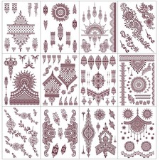 12 Sheets Brown Henna Tattoo Kit, Waterproof Tattoo Stickers for Women Weddin...