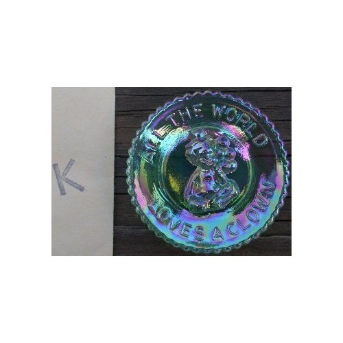 Mosser Glass Old Mini PeeWee Clown Plate GREEN CARNIVAL Made in Ohio "K" - Picture 1 of 1