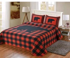 Buffalo Plaid 3 Piece Queen Size Quilt Bedding set 1 blanket and 2 pillow shams 