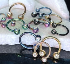 1pc Gemmed Ion Plated Circular Barbell Horseshoe Lip Nipple Septum Ring 16g 14g
