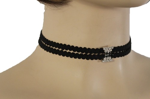 Heiß Damen Silber Glitzer Fancy Mode Schwarz Stoff Elegant Halsband Halskette Schmuck - Bild 6 von 9