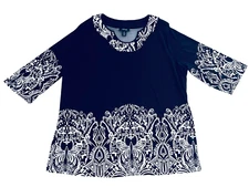 Elegant Style & Co. Women Brouse Tunic Top Black White Long Sleeve 3XL (XXXL)