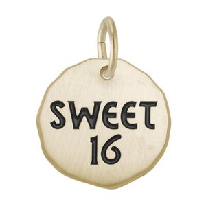 Authentic Black Enamel Sweet 16 Charm Tag Charm Rembrandt 10K or 14K Gold or 925 Silver