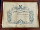 1870 COMMONWEALTH OF MASSACHUSETTS SERVICE AWARD - SIGNED GOVERNER W. CLAFIN