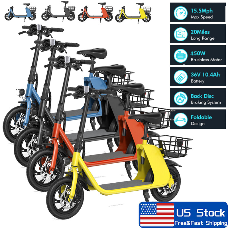 450W Electric Scooter W/Seat Adult E-Bike Safe Urban