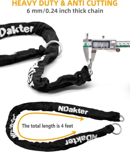 Bike Locks,Heavy Duty Anti Theft , Motorcycle U Lock with 4FT/120cm x 6mm Chain - Picture 4 of 7