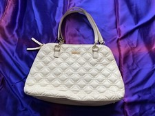 Kate Spade Cream Colored Quilted Handbag Double Zippers And Polka Dot Lining